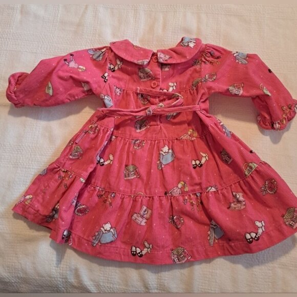 Le Top girls size 6 months pink corduroy tiered dress, tie in back, EUC - Picture 3 of 6